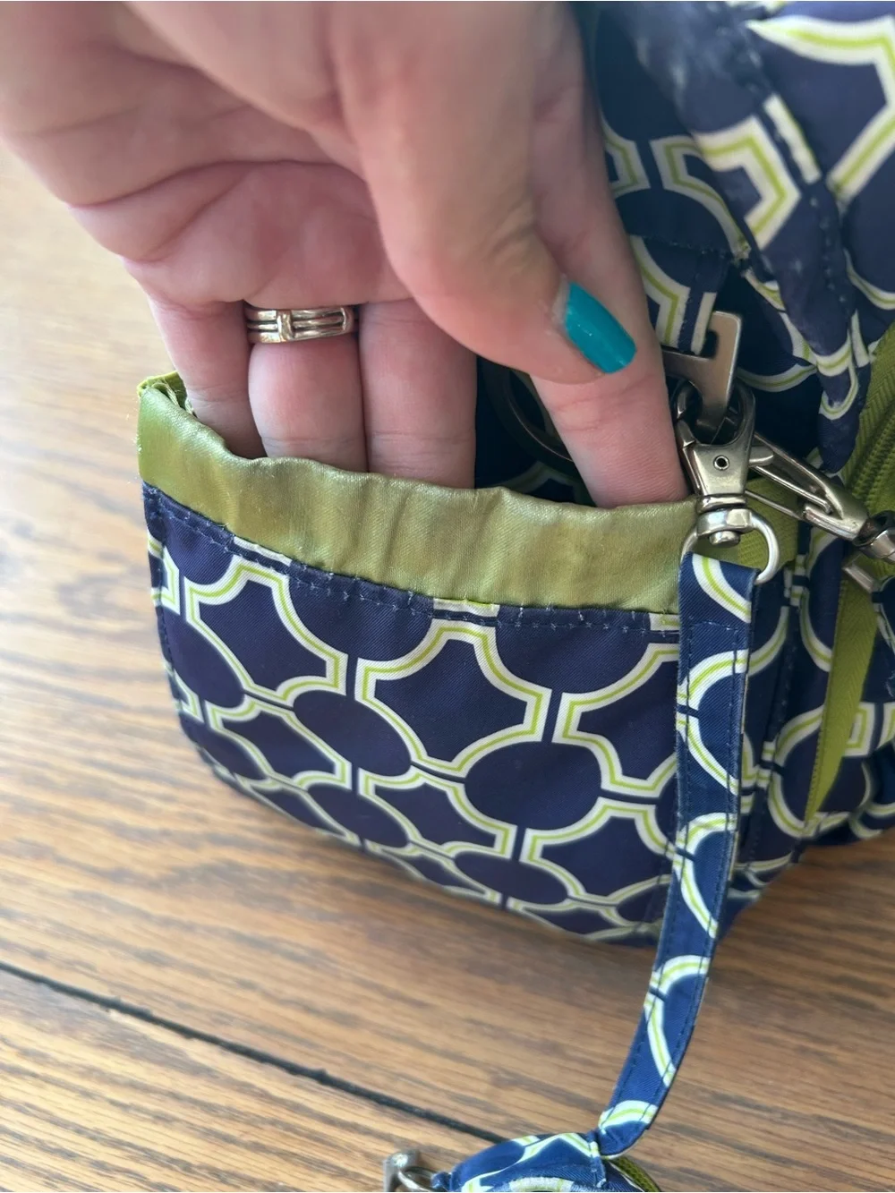 Ju-Ju-Be Navy and Lime Geometric Print Convertible Baby Bag